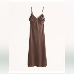 Abercrombie Midi Satin Slip Dress Brown Large